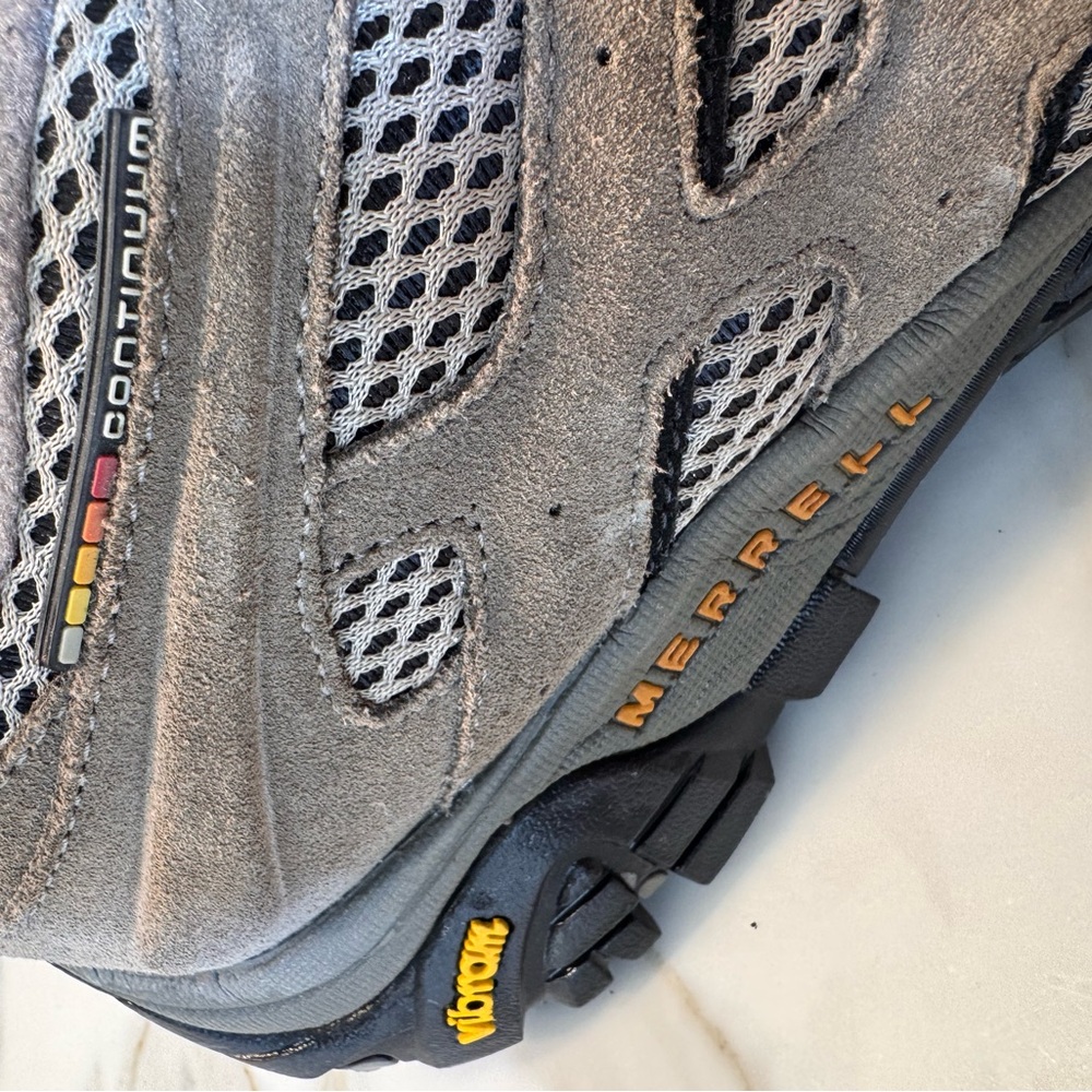 Merrell Men's Moab Ventilator Walnut Gray and Orange Trail Hiking Shoes - Picture 4 of 8